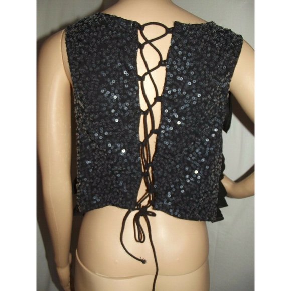 Mono Reno Dress & Sequin Vest Set Small Black Rayon 2-Piece T-Shirt knee scoop - Picture 5 of 12